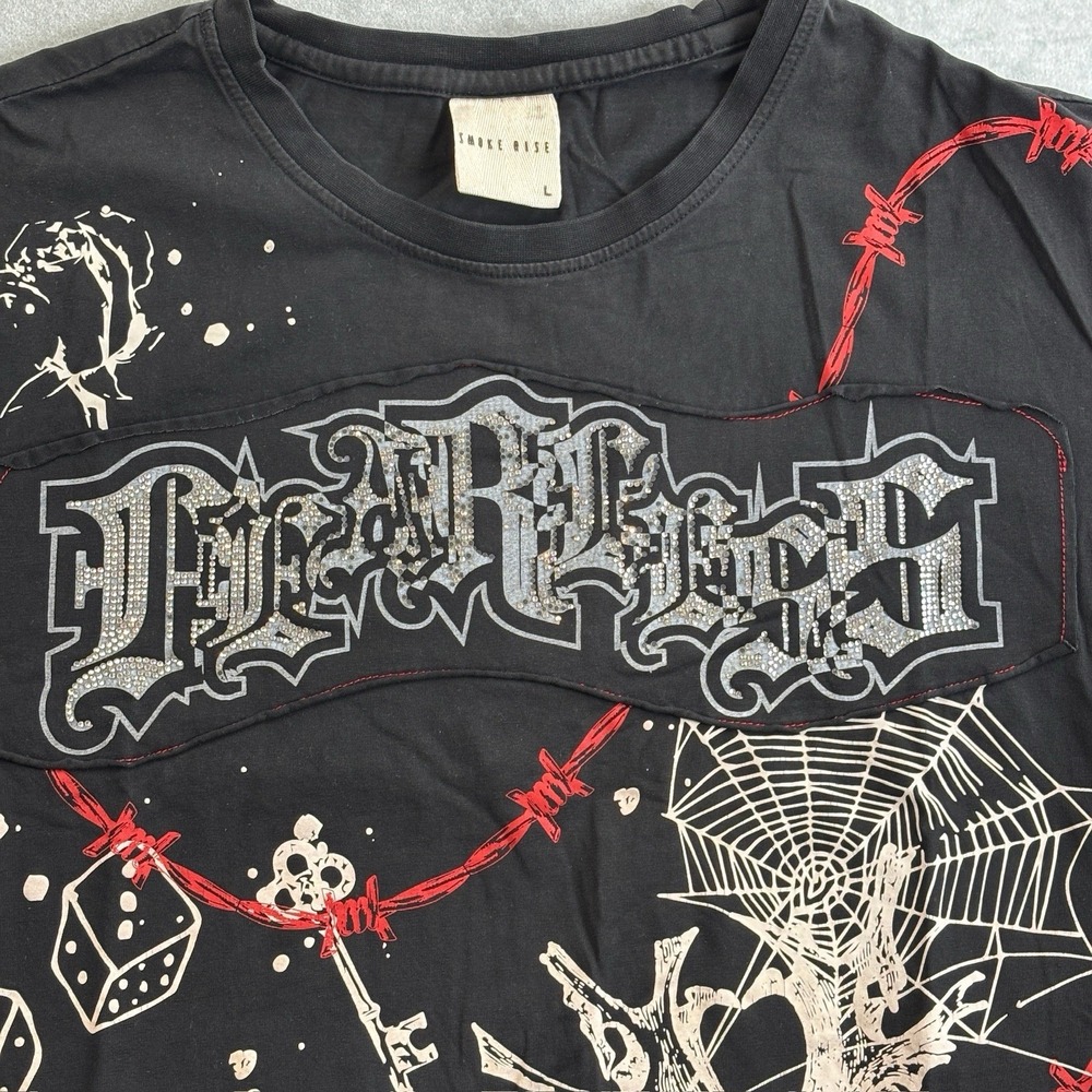 Smoke Rise Graphic T Shirt Black Y2K Barbed Wire Tee Men's Large - Picture 5 of 14
